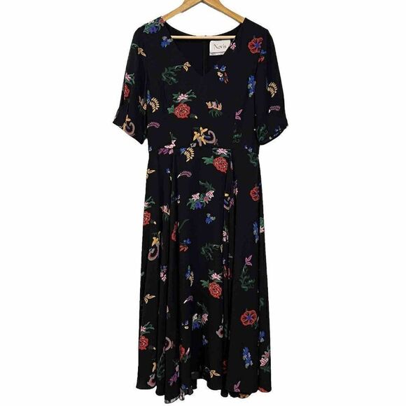 Novis Womens Silk Dress Size 8 Novelty Print Floral Runway Made In USA - Picture 2 of 14